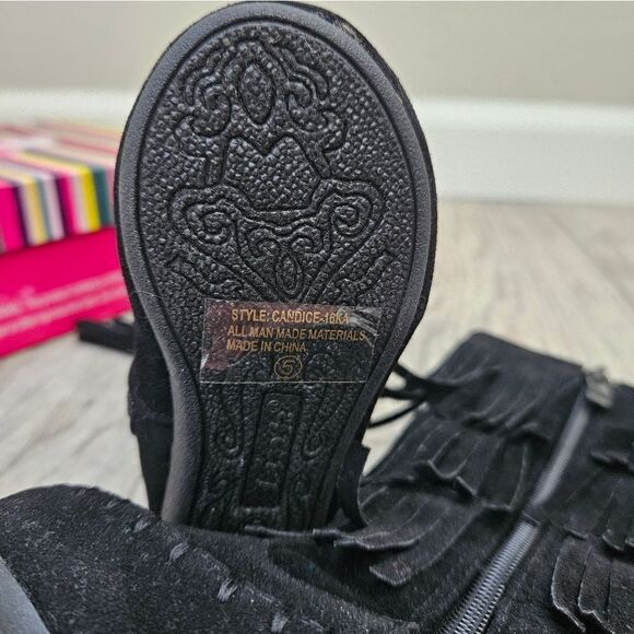 Link Candice 16KA Black Faux Suede Fringe Mid Calf Boots Size 5T - Picture 10 of 14